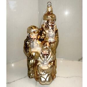 NWT Vtg Hand Blown Glass Three Wise Men Ornament: Silver & Gold, Made in Poland